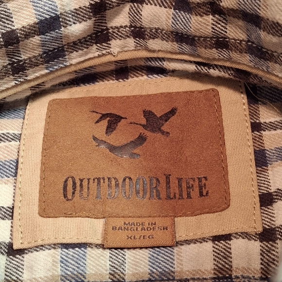 Outdoor Life Flannel Grey Brown Plaid Button-Down Long Sleeve Shirt  Men Size XL - Picture 2 of 16